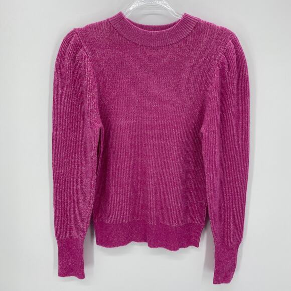 free press Sweaters - FREE PRESS Womens Sweater Size M Pink Mock Neck Puff Sleeve Pull Over Fitted Top